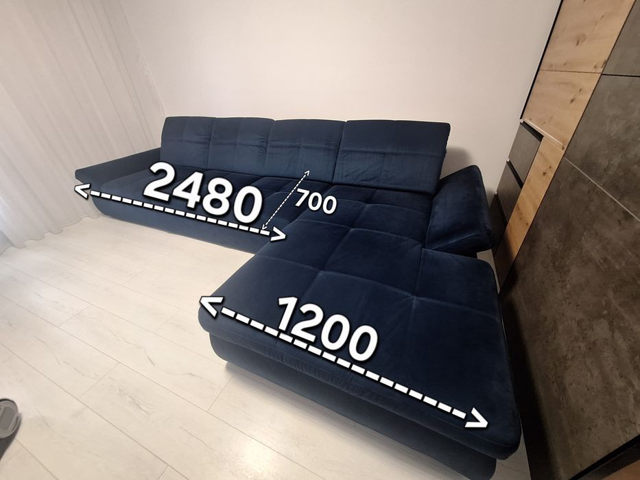Colțar extensibil premium, albastru (catifea), stare impecabilă