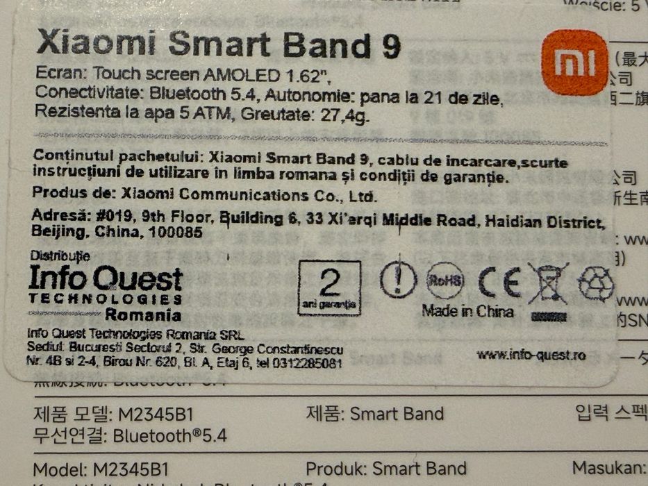 Xiaomi Smart Band 9, Android/iOS, Argintiu