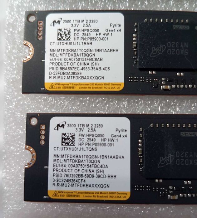 1TB SSD 7000 MB/s M.2 NVMe, Micron 2500, PCIe 4.0 X4 NOU Bulk