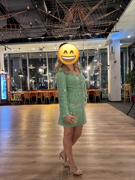 Self-Portrait Sequined Bouclé Mini Dress – Green