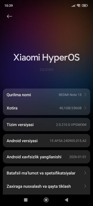 Redmi note 15 yangi 8/256Gb