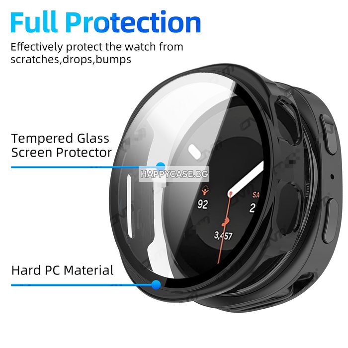 Samsung Galaxy Watch 9 44 mm / Watch 9 40 mm / 360° Твърд пластмасов кейс с вграден протектор за екран