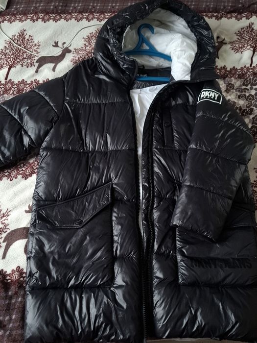 DKNY Wet Shine Nylon Hooded Puffer Jacket