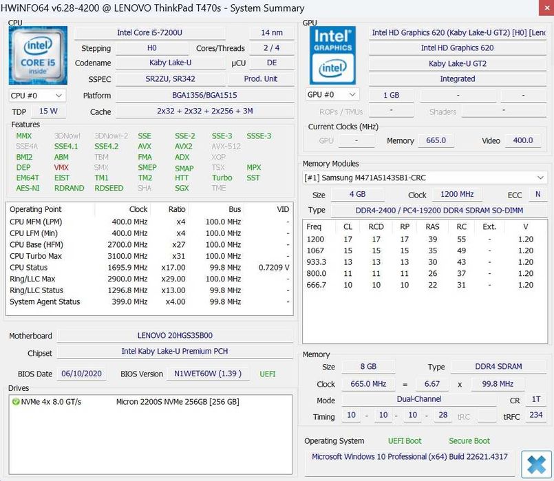 Laptop Lenovo T470s Intel I5 7200u SSD Ram 8 12Gb 14 inch Full Hd
