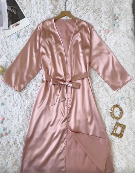Дамски халат сатен розов Подарък за св. Валентин за жена/момиче