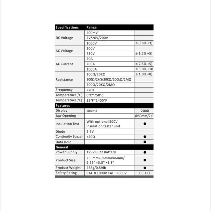 Vand Cleste ampermetric si multimetru, SMA Mastech M 266, 1000A