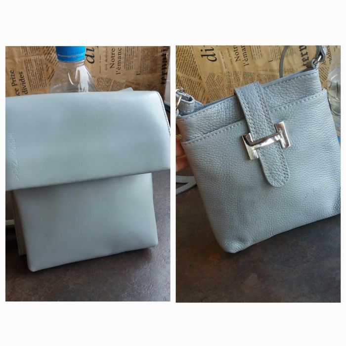 мъжка чанта,малка сива кожена чантичка-естествена кожа