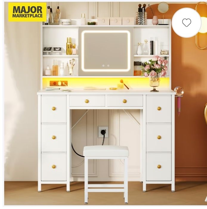 Masă de Toaletă cu Oglindă LED