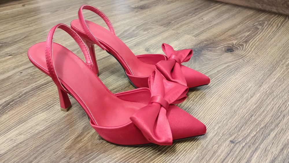 Sandale dama satin rosu