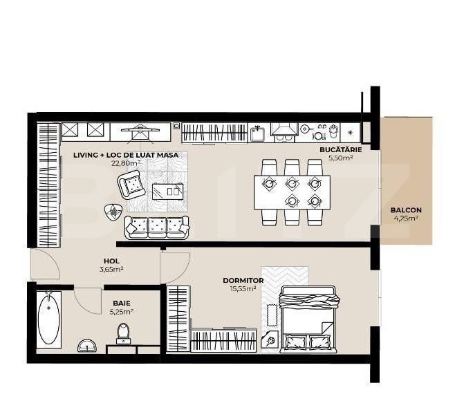 Apartament 2 camere, etaj 6, 52.75 mp, balcon, Cesiune, Marasti