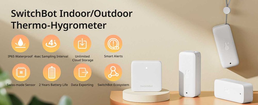 SwitchBot Indoor Outdoor Hygrometer Thermometer 3 Pack with Hub Mini