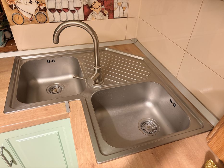 Chiuveta bucatarie FRANKE de colt, 2 cuve, inox satinat+ baterie