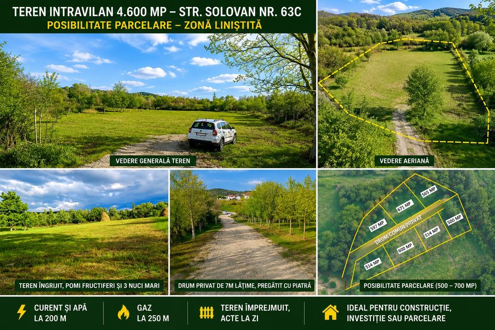 4.600 MP / INTRAVILAN / STR. SOLOVAN / PARCELARE/Electricitate +Apa la proprietate”