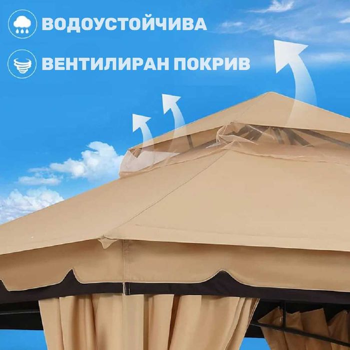 Луксозна Градинска Шатра с мрежа против насекоми 3.36x3.36 м