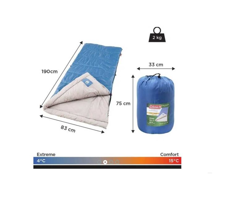 Спальни мешок CALEMAN 190x83 см от +4 до-18 градус вес 2 кг Доставка