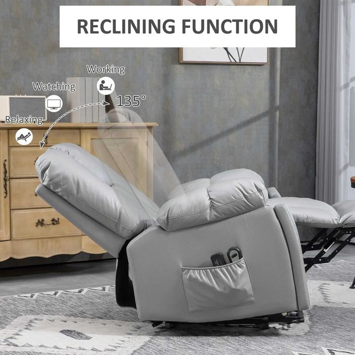 Fotoliu Recliner , cu 8 puncte de masaj , Gri , HOMCOM