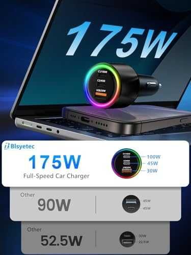 Ново USB C зарядно за кола 175W PD 100W бързо зареждане iPhone лаптопи