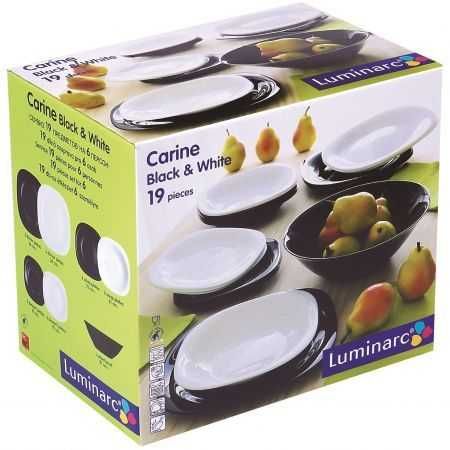 Set Serviciu de masă Luminarc Carine, compus din 19 piese, Alb / Negru