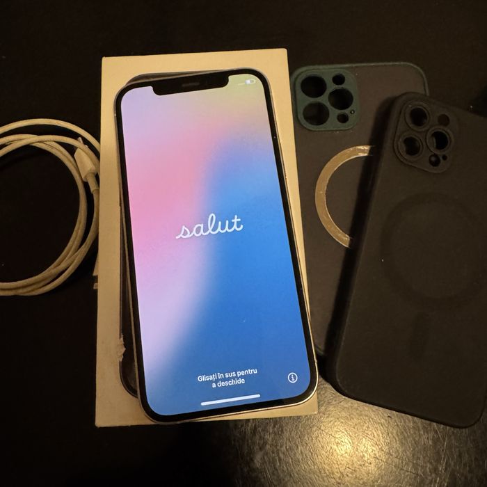 Vand iPhone 12 Pro 128GB Alb | Cablu original + 2 huse