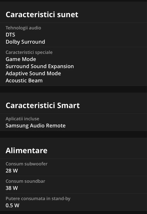 Soundbar Samsung HW-Q60T, 5.1, 360W, Wireless, Dolby, DTS, Negru