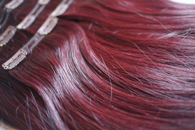 Червен Цвят патланжан удължения за коса треса на щипки