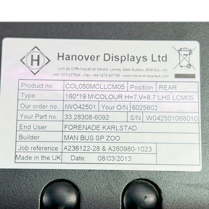 33283086092 Semnul destinației autobuzului, spate HANOVER DISPLAYS MAN
