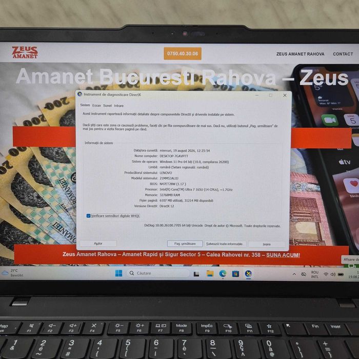 Lenovo Thinkpad T14 Gen 5 Ultra 7 165u 32gb 256gb fara incarcator Zeus Amanet Rahova 35260