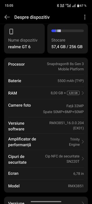 Realme GT 6 ca nou 256 gb 8 gb ram pachet complet