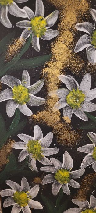 Tablou pictat manual-Flori albe pe canvas