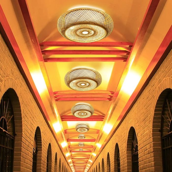 Ф40 Плетена невисяща лампа от тъкан ратан, бамбук, 3×Е27