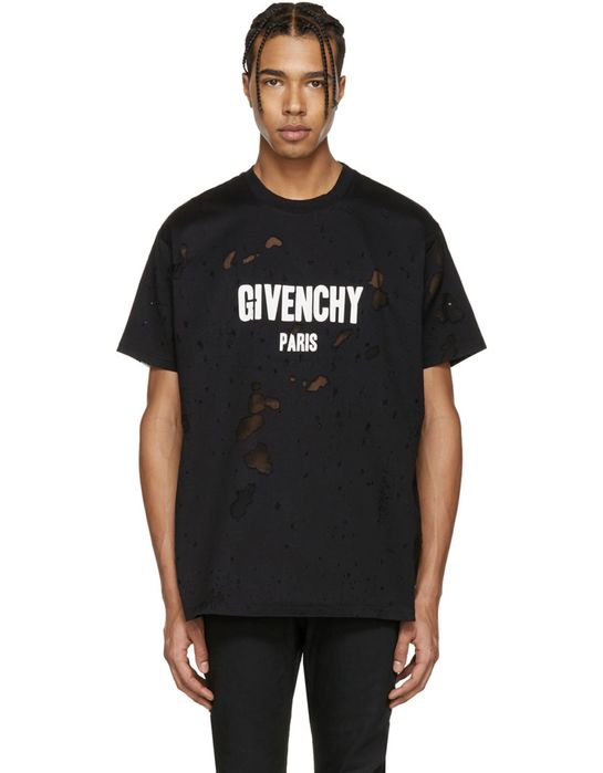 Givenchy Paris Black Destroyed Logo T-shirt