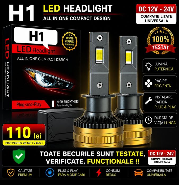 Becuri LED H1 Canbus 12V-24V 60000LM set 2buc