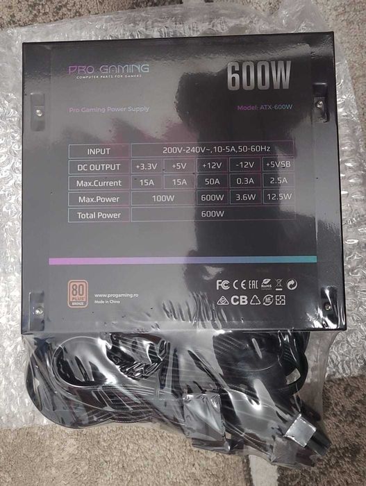 Vând Sursă PC Pro Gaming ATX-600W - 80 PLUS Bronze , nou