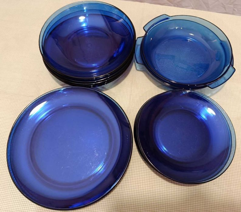 Стъклен сервиз за хранене, устойчив на удър в синьо SM BRAZIL