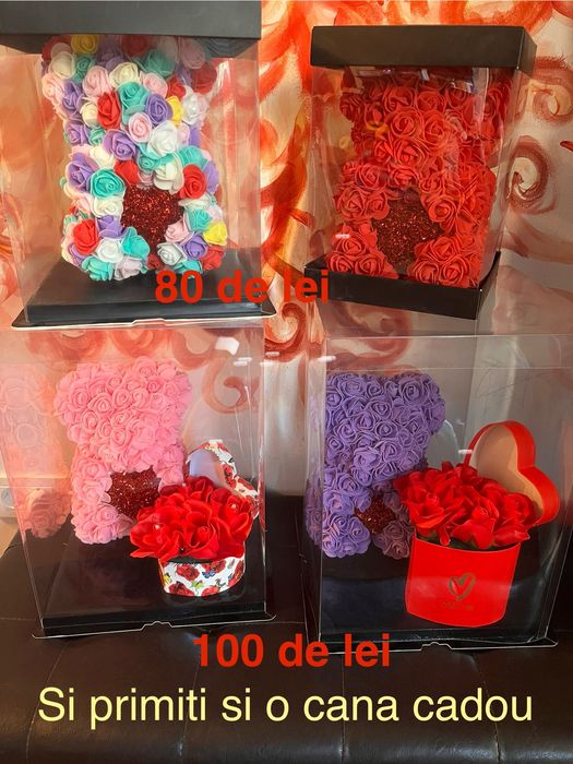 Ursulet realizat din trandafiri inima poseta sapun cana cadou