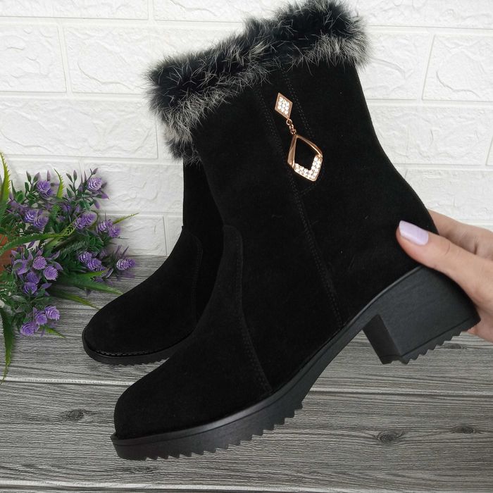 Ботинки НОВЫЕ, зимние, замша и натуральный мех, 38 (маломерки)