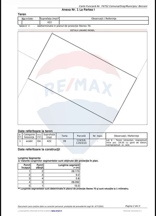 Teren intravilan 422 mp– Zonă în dezvoltare. Ideal casă sau investiție