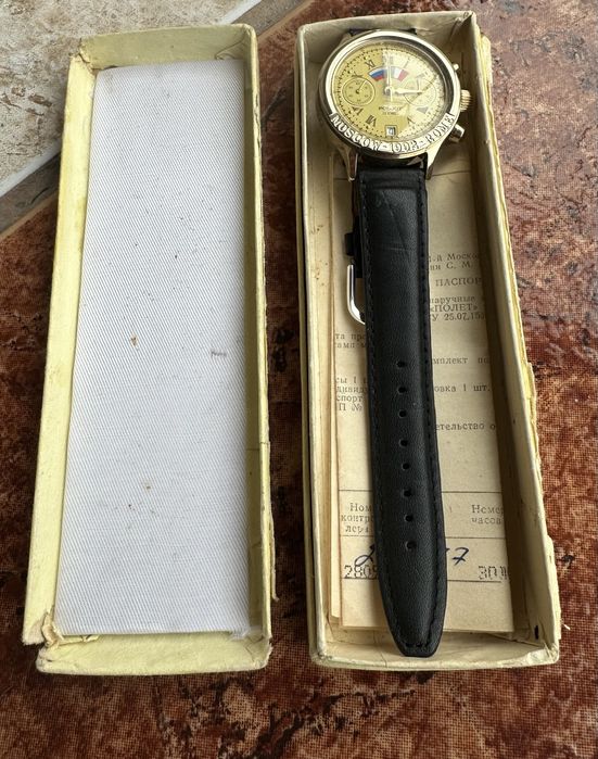 Руски механичен рьчен Часовник хронограф Польот,нов