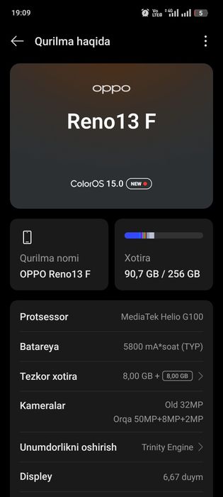 Oppo reno 13 f 8 ga 256 talik