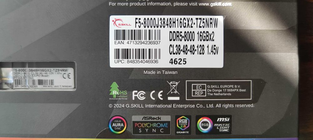 Рам памет G.Skill Trident Z5 NEO RGB white DIMM Kit 32GB F5-8000J3848H16GX2-TZ5NRW