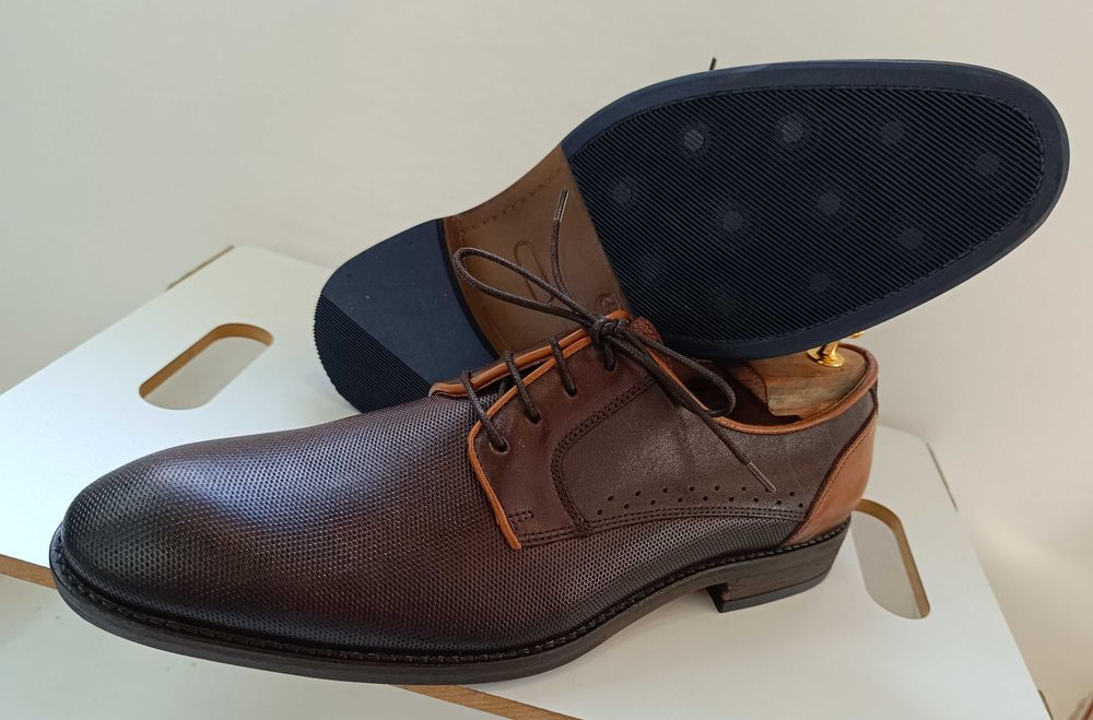 Pantofi derby 43 42 plain toe Oliver Jacob NOI piele naturala embosata