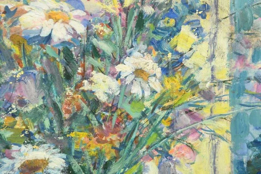 Tablou in tehnica ulei, flori, semnat si datat