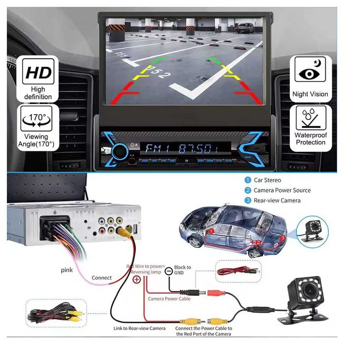 1 DIN Мултимедия 7" – CarPlay, Android Auto, 4 GB, 64 GB, Android 14