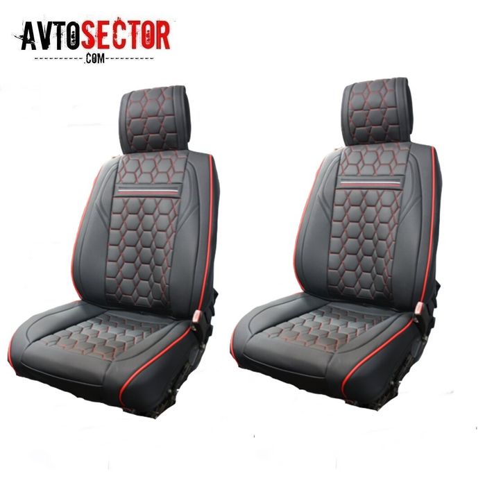 Луксозни кожени калъфи за предни седалки / тапицерия цвят черен-червен