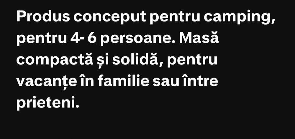 Masa camping pentru 4-6 persoane