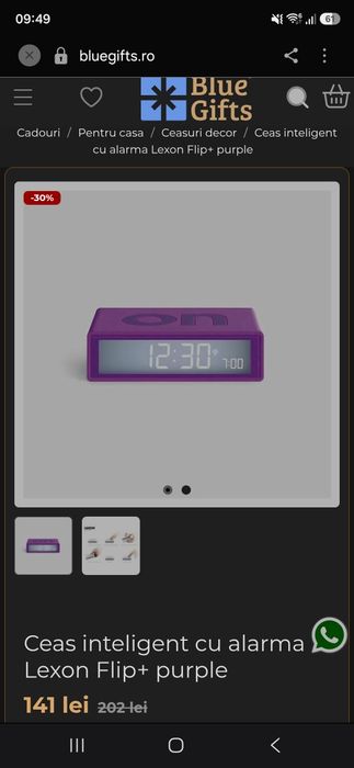 Ceas inteligent cu alarma Lexon Flip+ Purple (Blue Gifts)