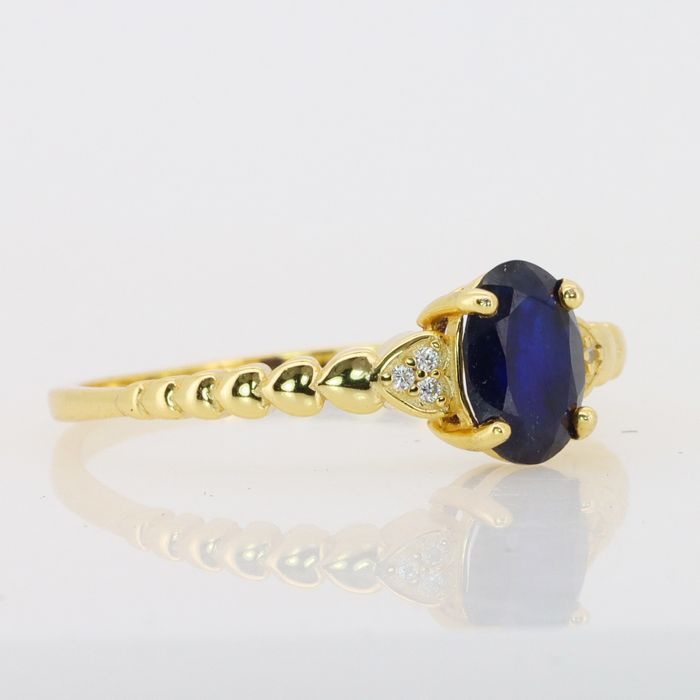 Сребърен пръстен сърца с натурален Сапфир Royal Blue 2.29 карата от Шри Ланка, 18К позлата и сертификат