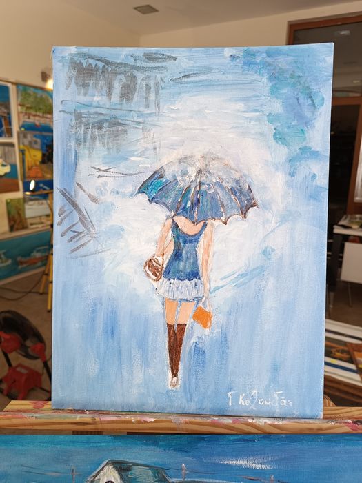 Уникална картина  ,,Дамата с чадъра,,от Йорго Калудас