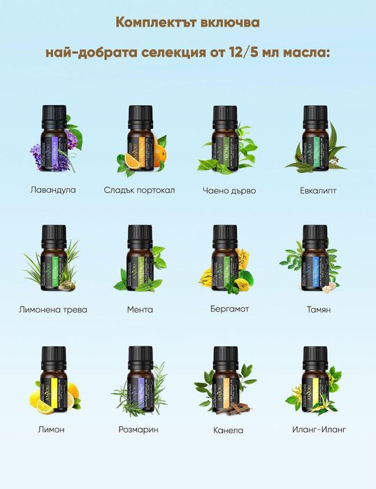 Комплект натурални етерични масла Anjou PCN013, 12бр. 5мл