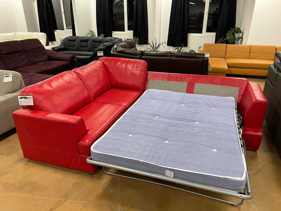 ПРОМОЦИЯ!!! Червен кожен ълов диван "FREYA" с функция легло